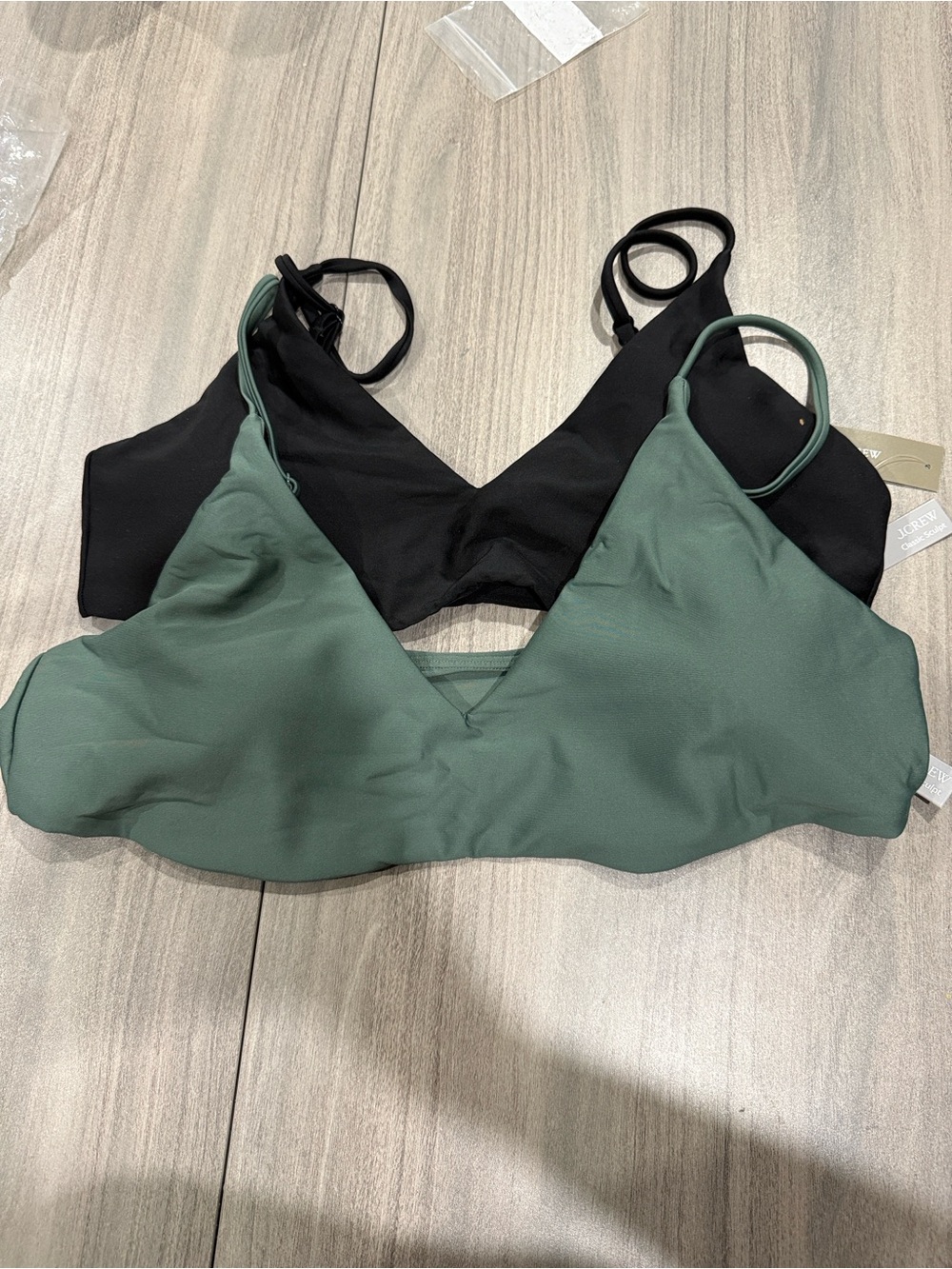 J. Crew Triangle Swim Bralettes - Black & Sage